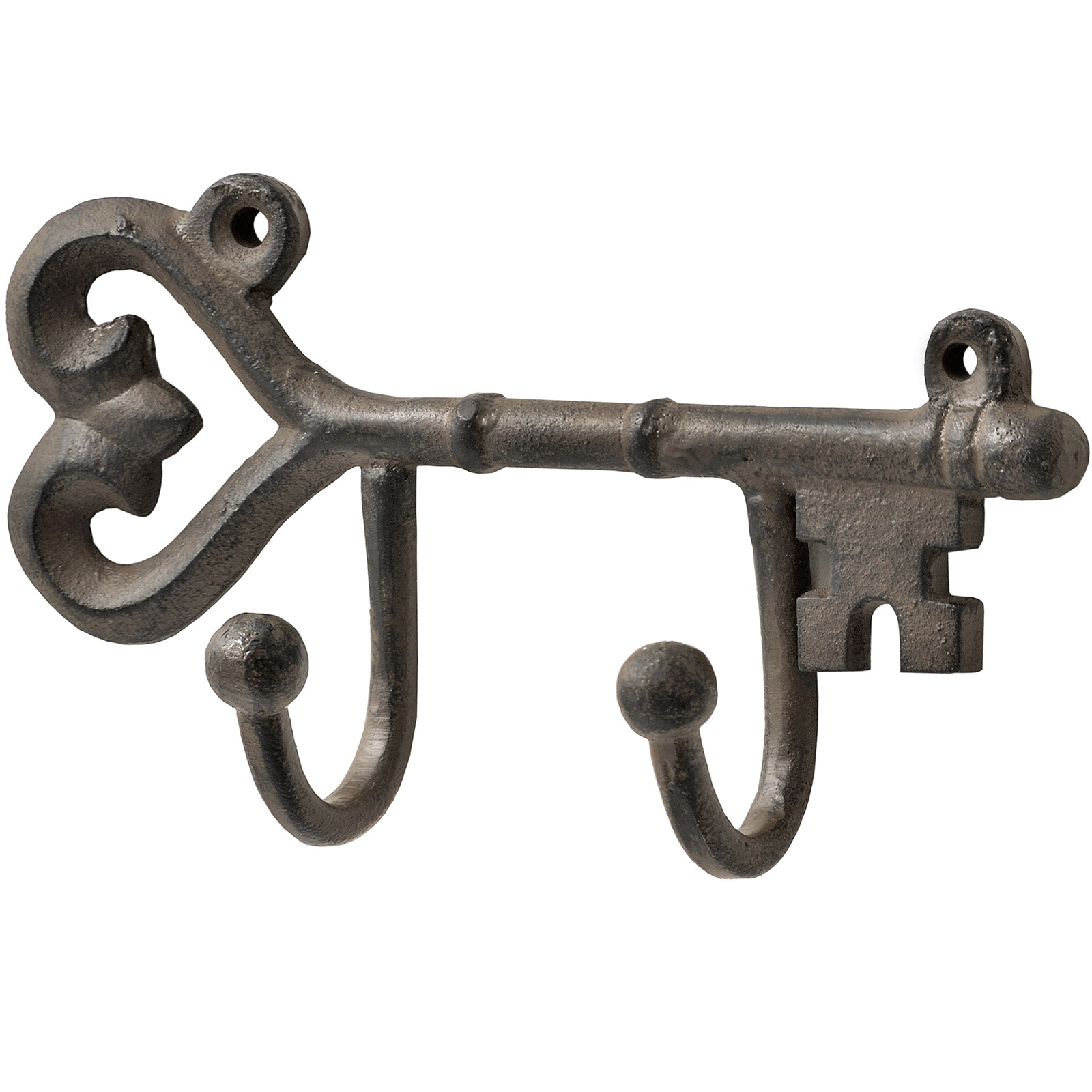 Antique Brown Cast Iron Heart Key Wall Hook