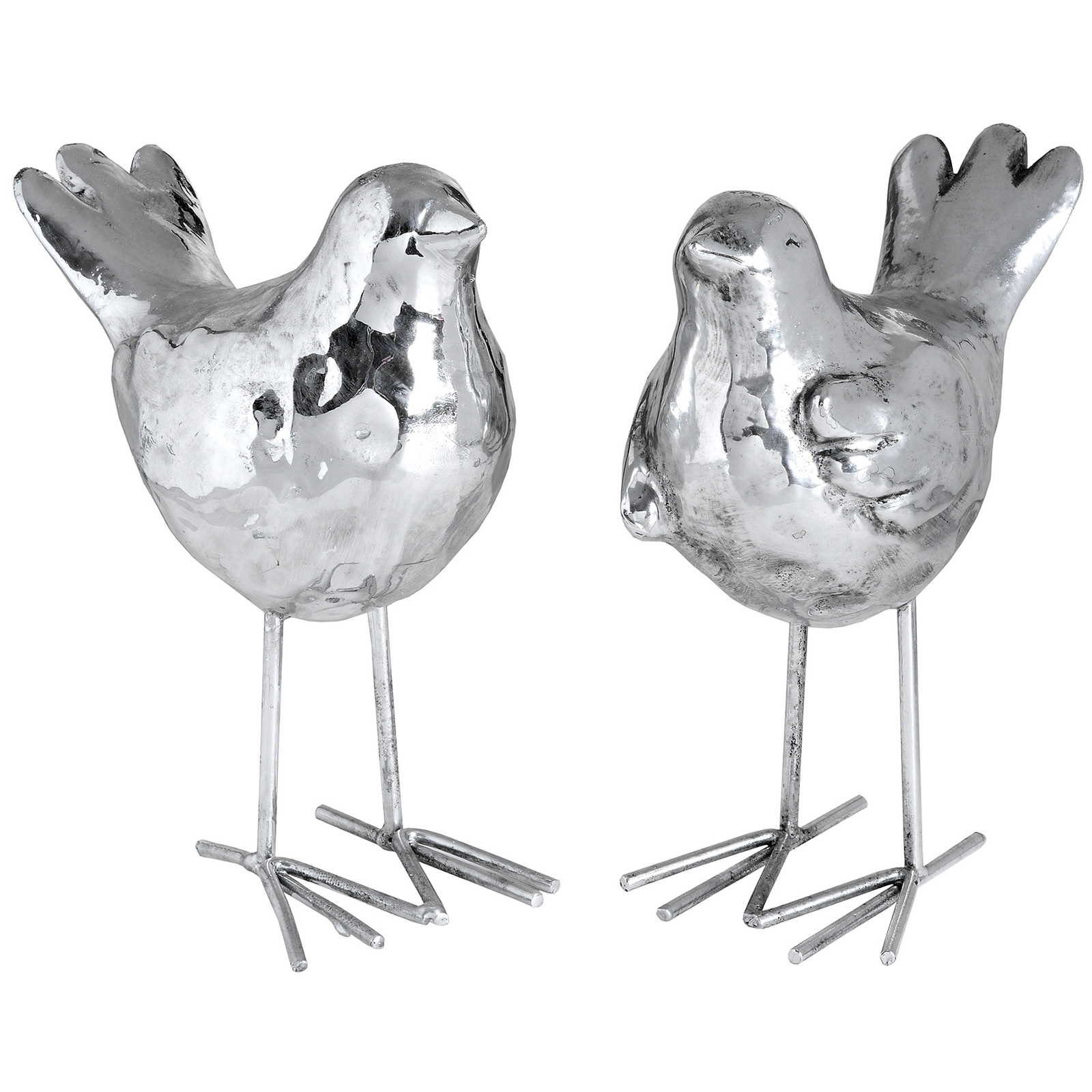 Set of Two Resin Birds in Silver Finish