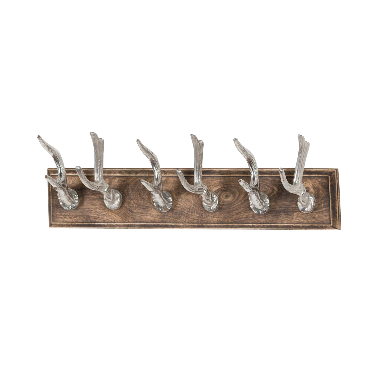 Polished Nickel Stag Hooks On A Wooden Board