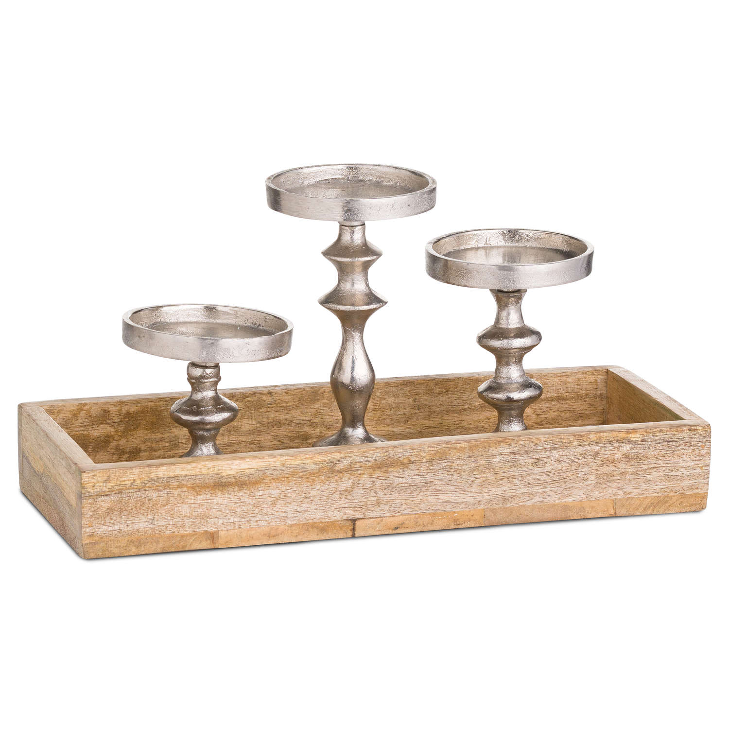Hardwood Display Tray With Three Candle Holders