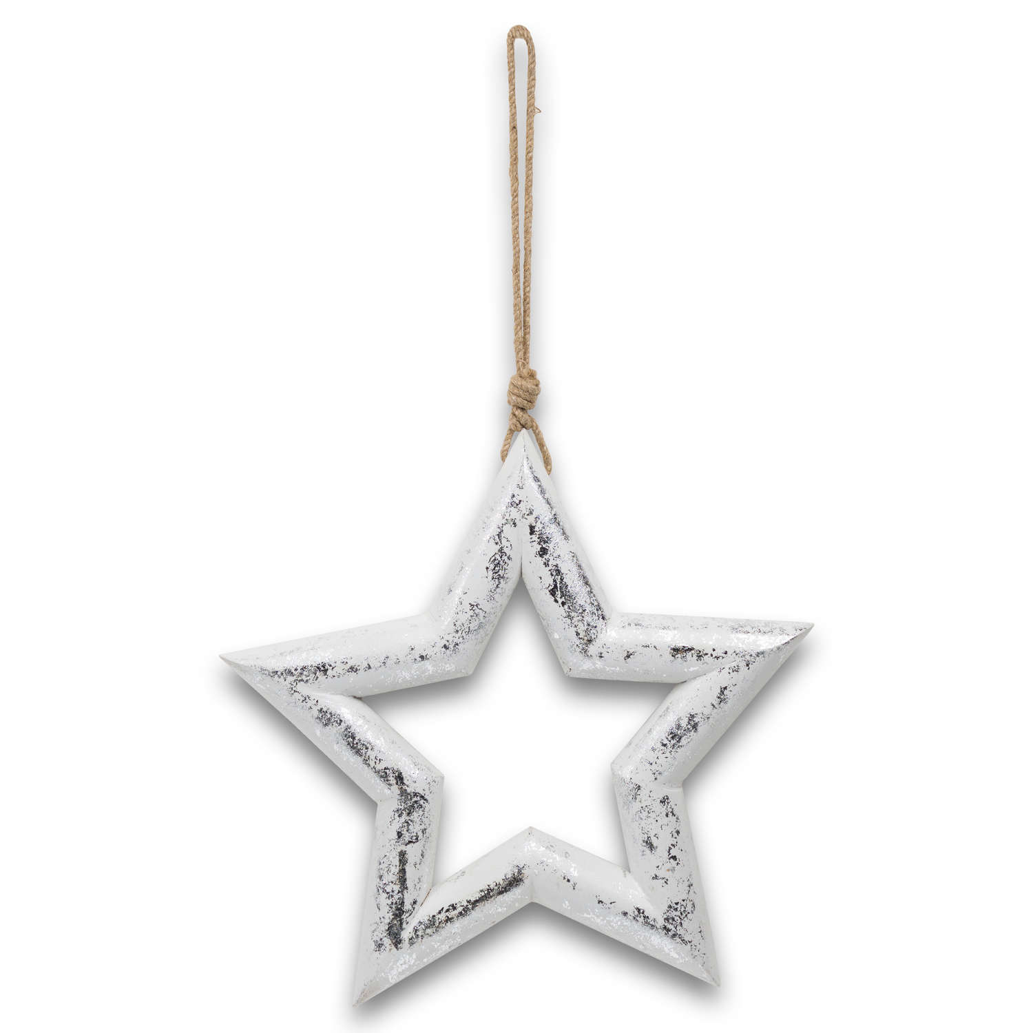 Silver Wooden Star Hanging Decoration