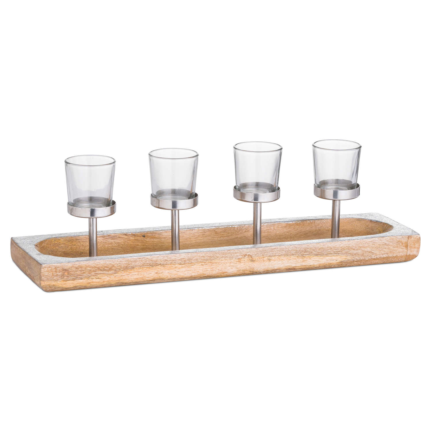Hardwood Display Tray With Four Glass Tea Light Holders