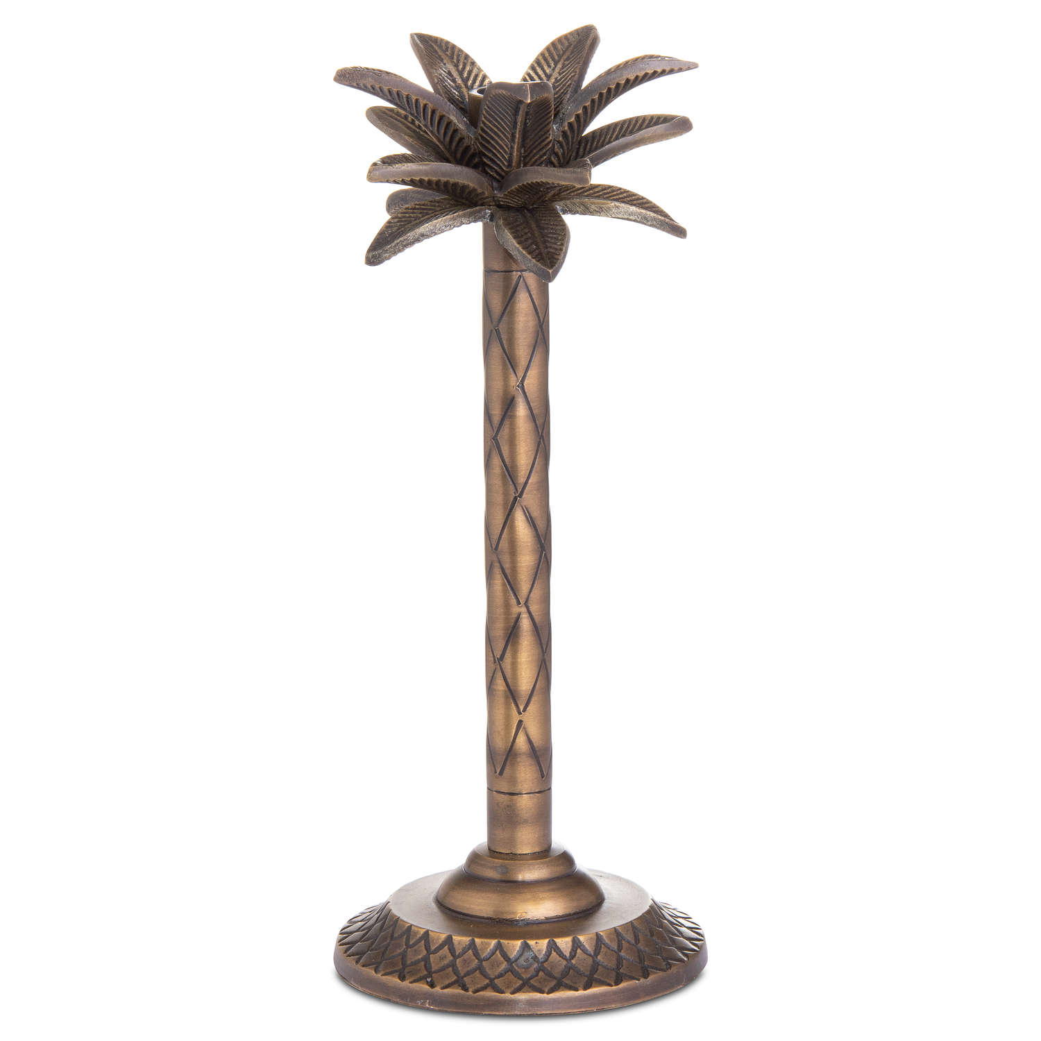 Palm Tree Candle Holder In Brass Finish