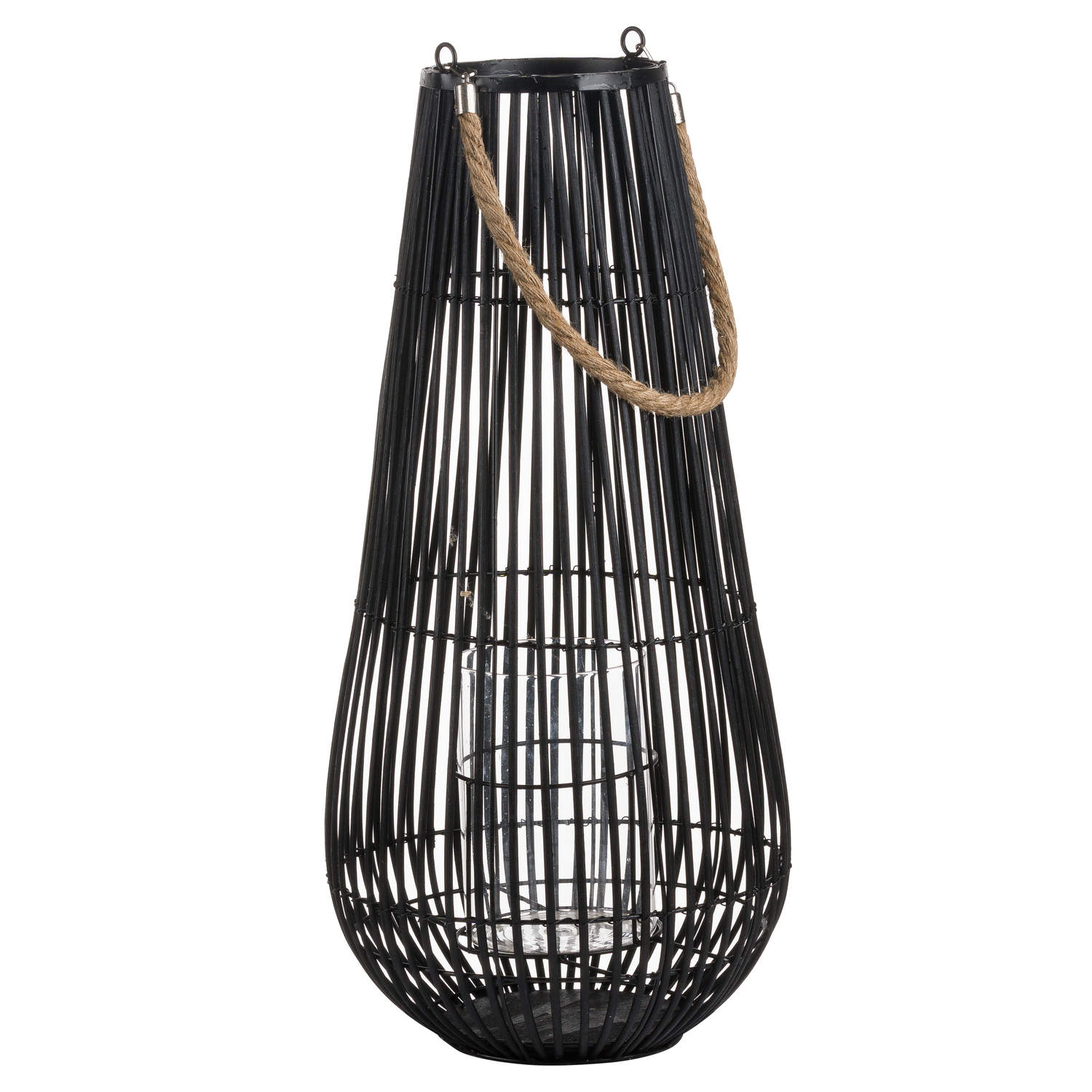 Small Domed Rattan Lantern With Rope Detail