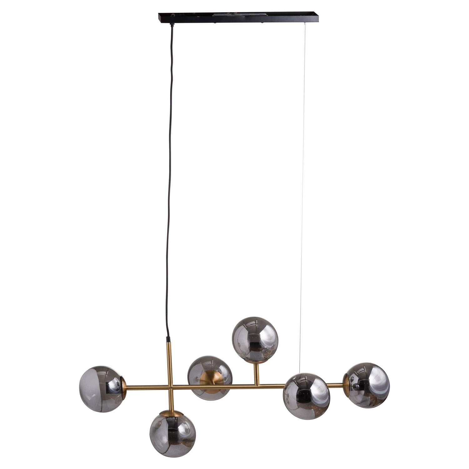 Six Globe Smoked Glass And Brass Detail Hanging Light