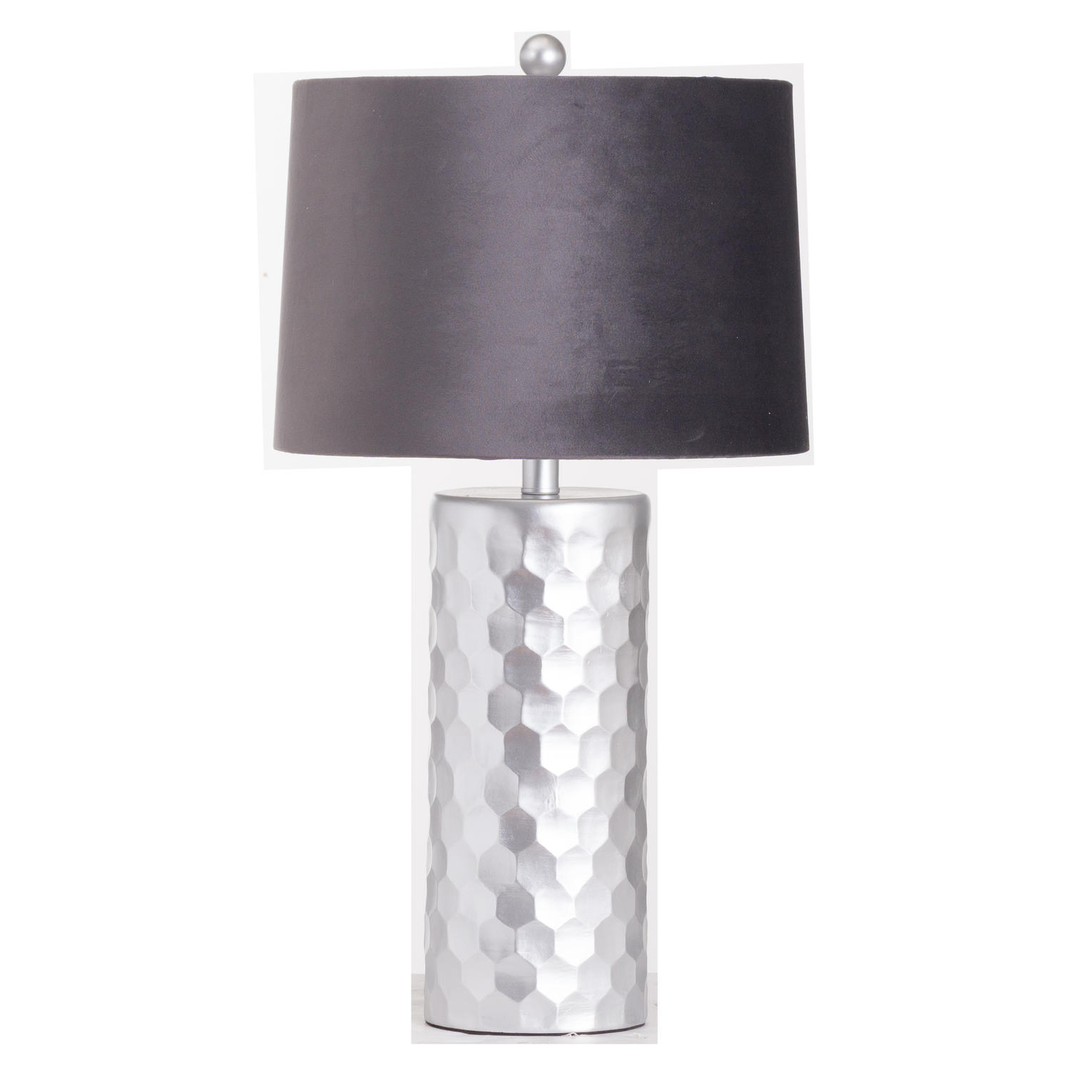 Honey Comb Silver Table Lamp With Grey Velvet Shade