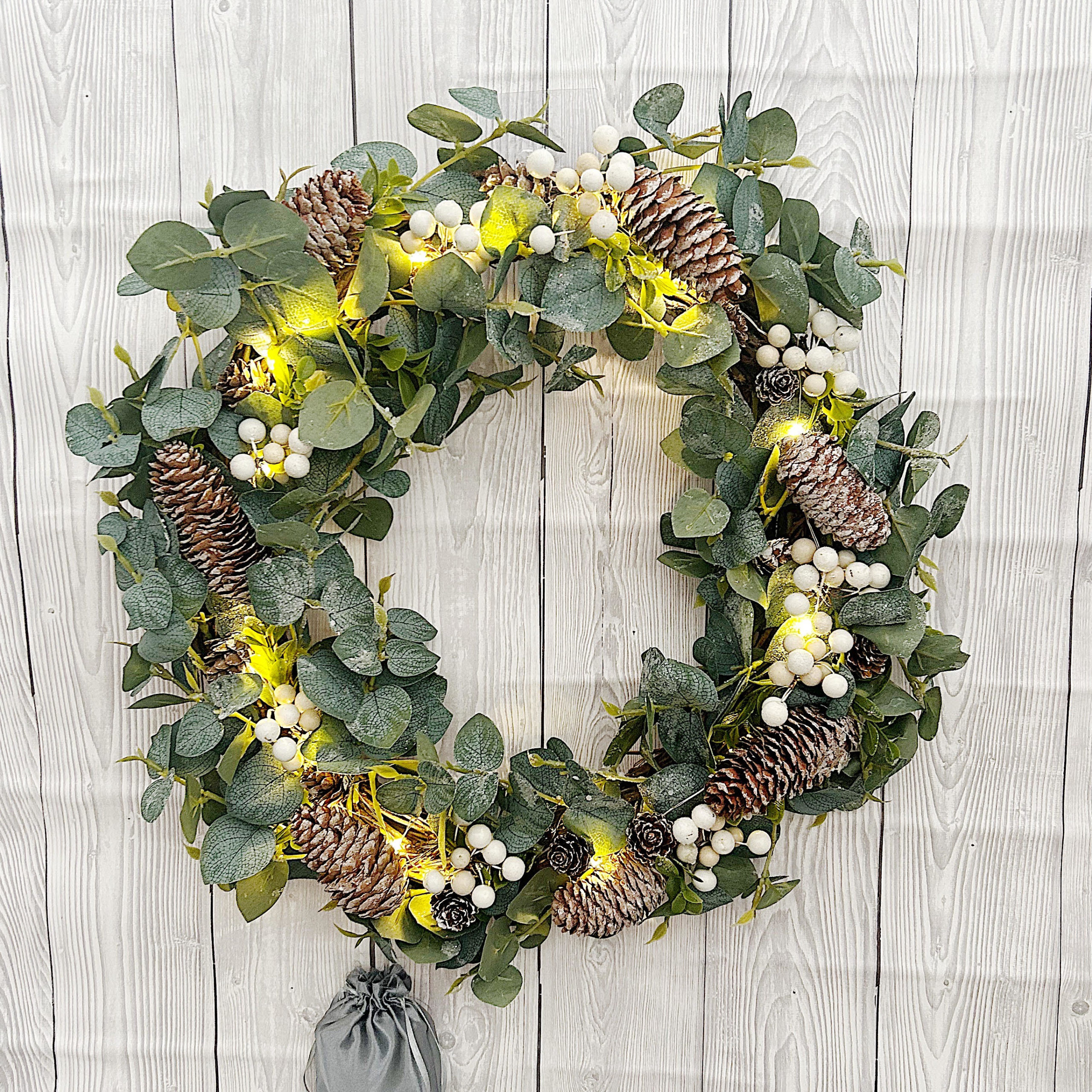 LED and Pinecone Round Wreath