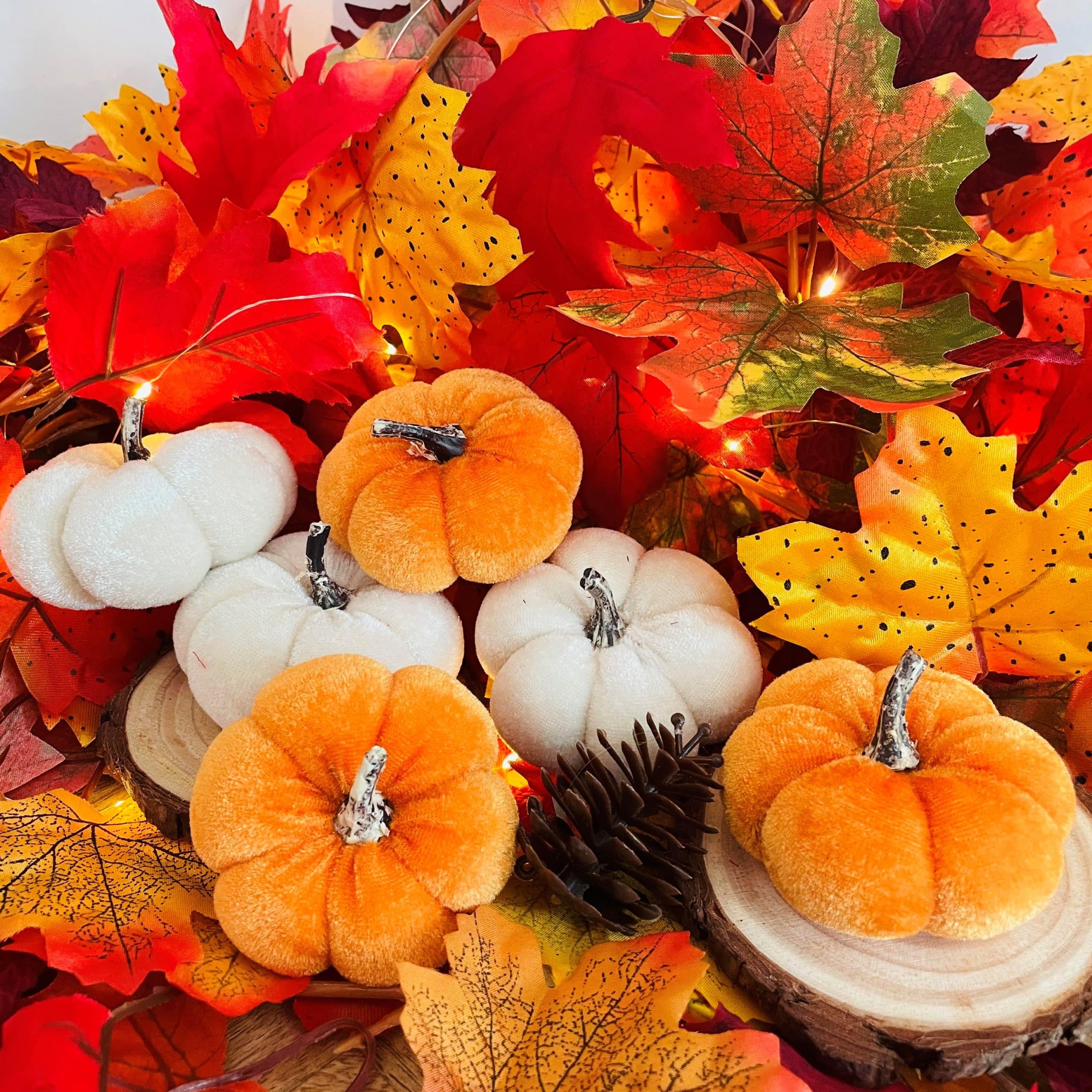 Set Of 3 Orange Velvet Pumpkins