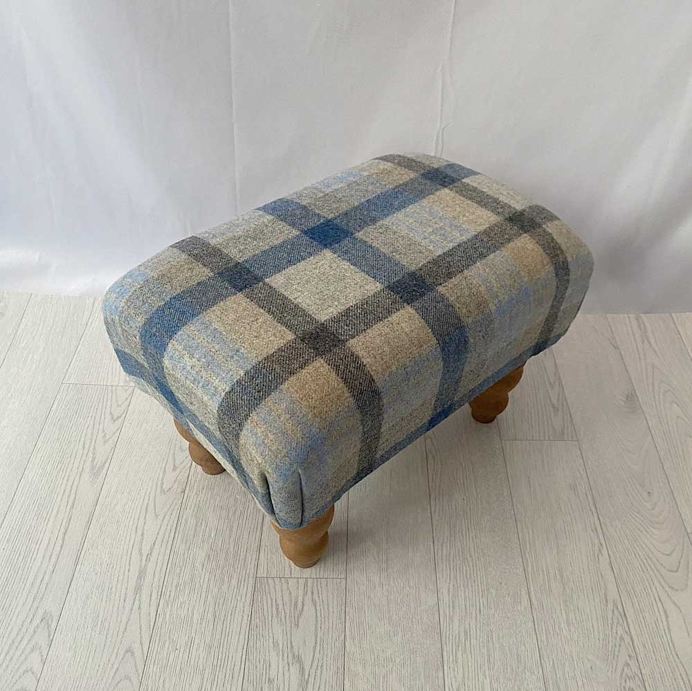 Melbourne Silver and Denim Pattern Footstools