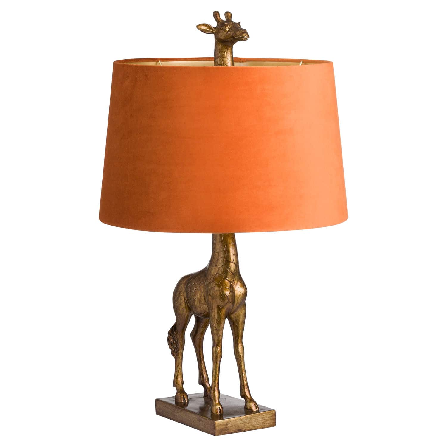 Antique Gold Giraffe Lamp With Burnt Orange Velvet Shade