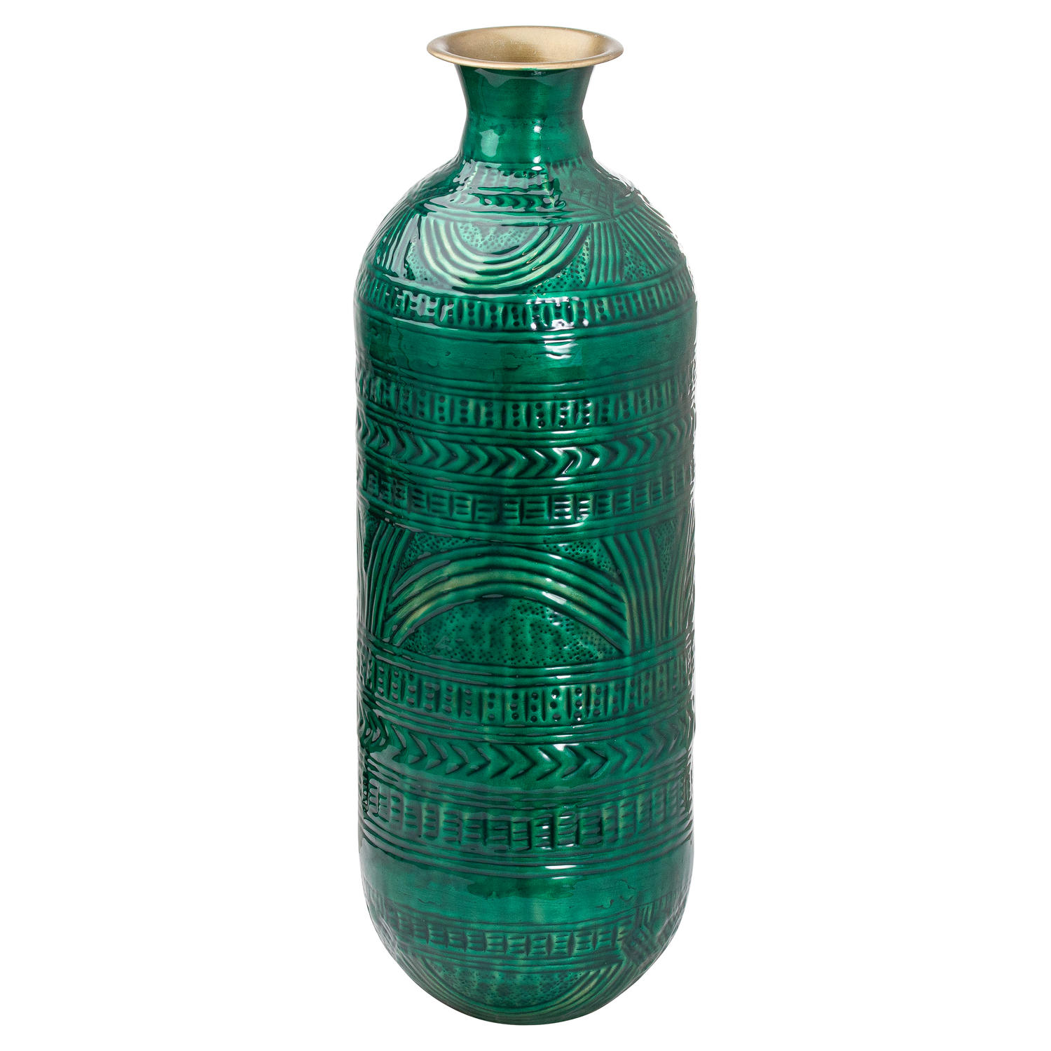 Aztec Collection Brass Embossed Ceramic Dipped Lebes Vase