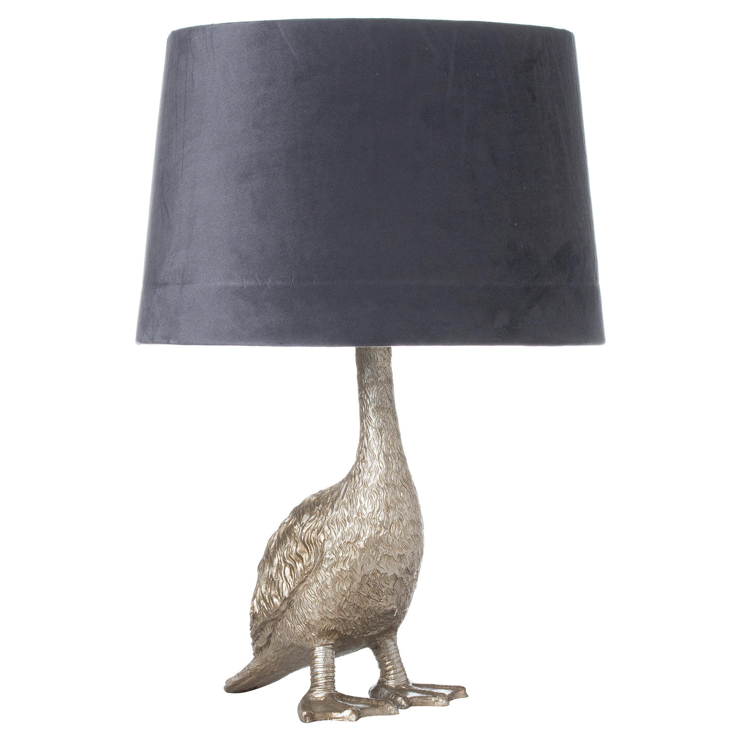 Gary the Goose Silver Table Lamp With Grey Velvet Shade