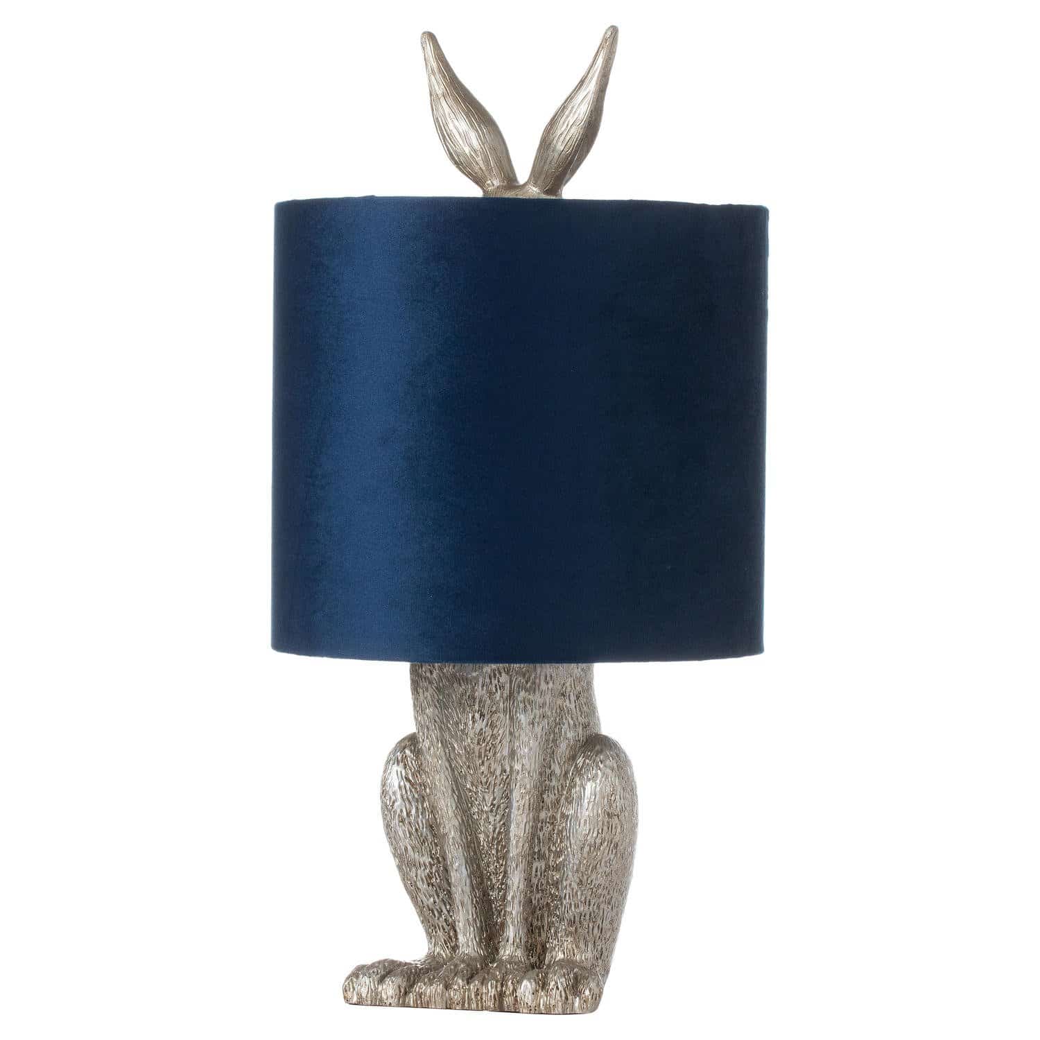 Silver Hare Table Lamp With Navy Shade
