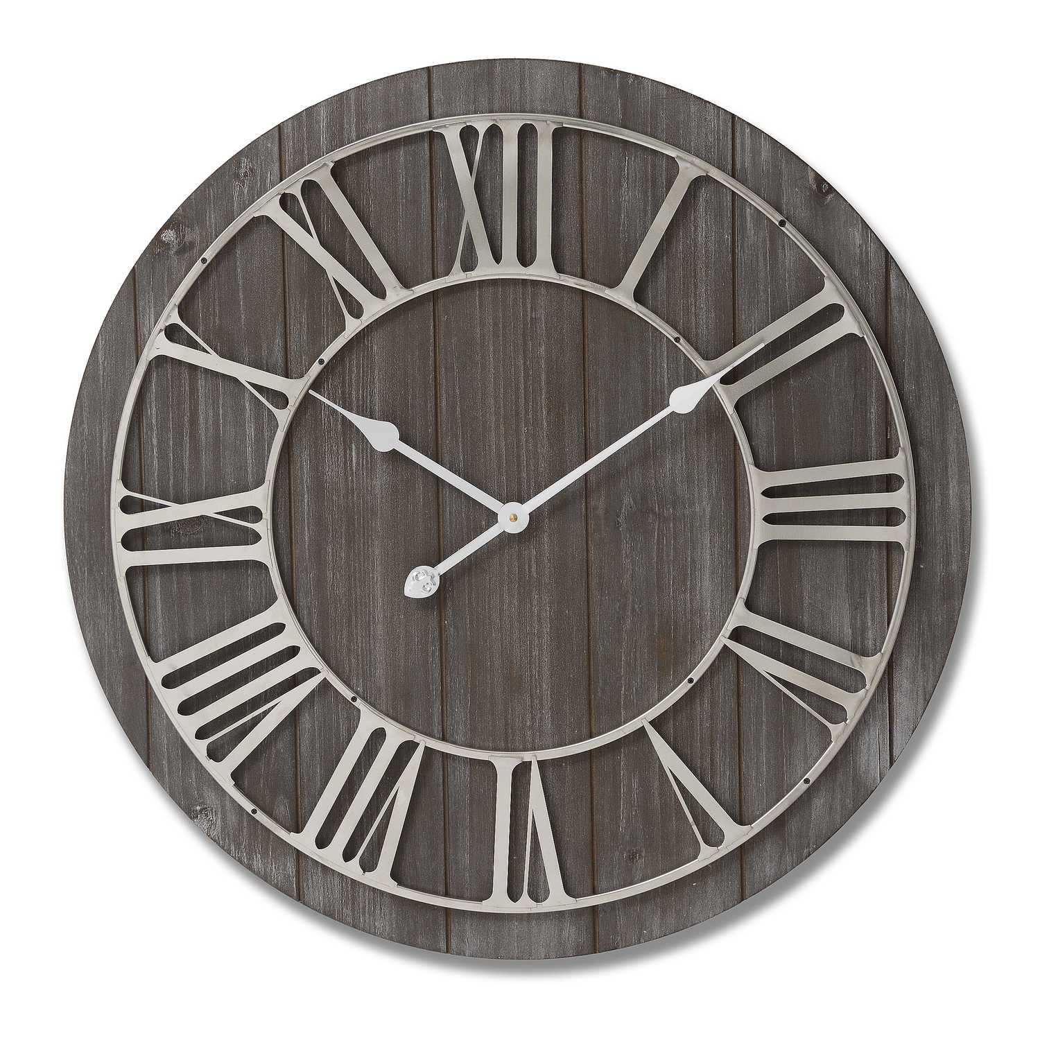 Wooden Clock With Contrasting Nickel Detail
